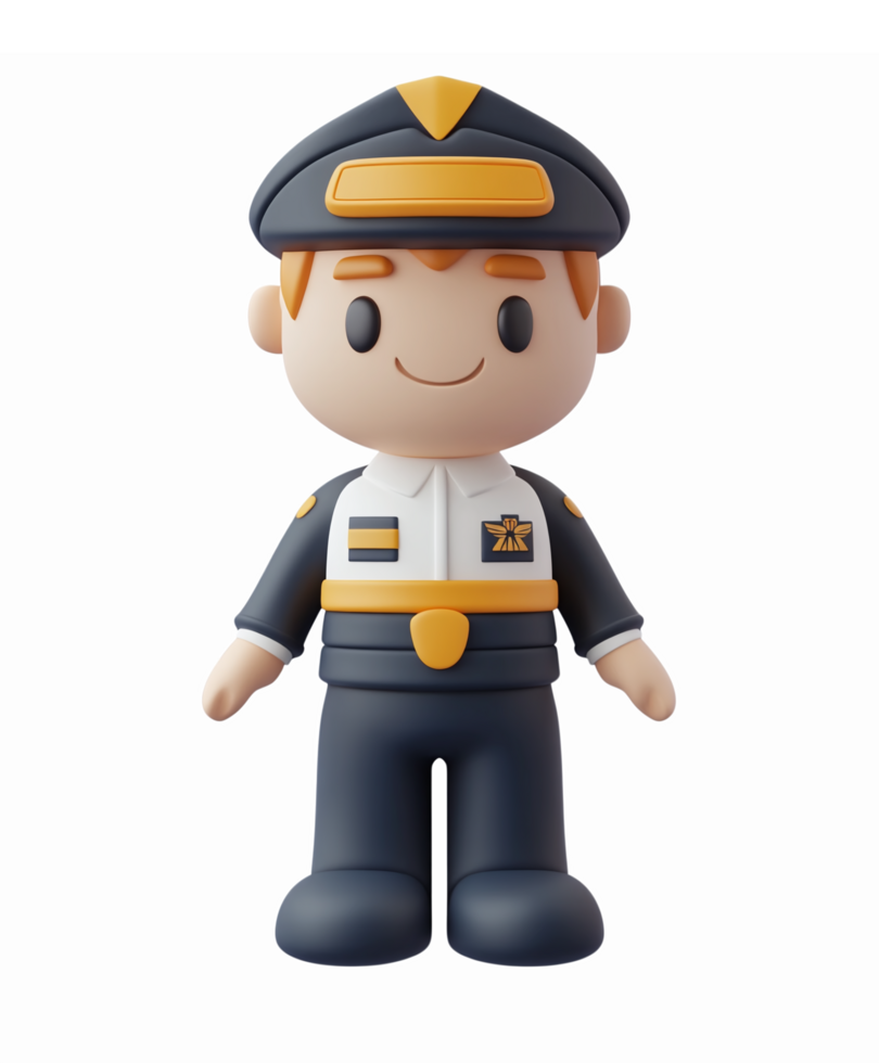 Adorable Cartoon Police Officer Character in Uniform with Friendly Expression and Transparent Background png