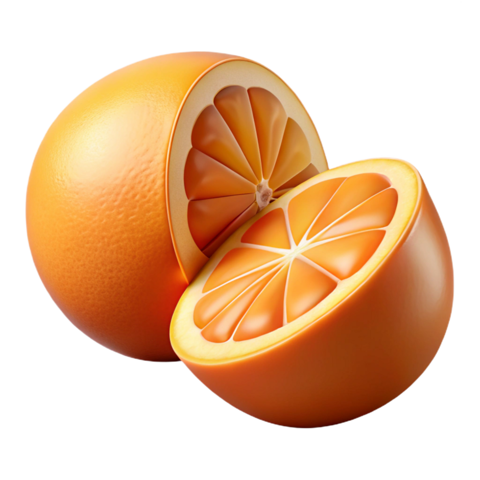 beautiful contemporary A single, perfect orange sliced in half, with glowing segments, genuine png