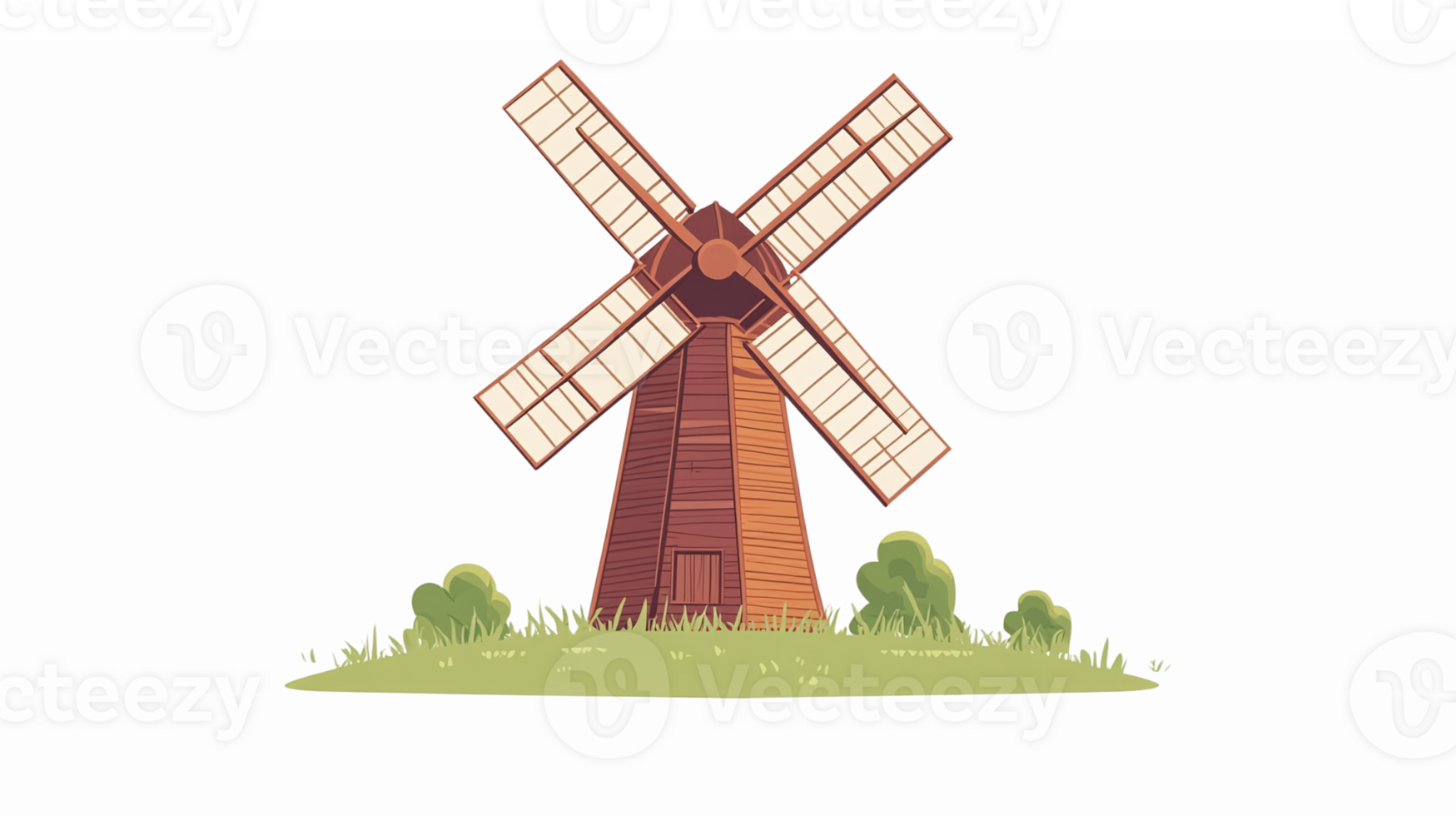 Rustic Wooden Windmill Surrounded by Lush Greenery on a Transparent Background png