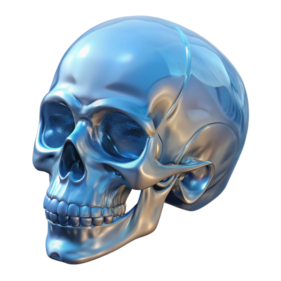 vibrant creative A single, realistic human skull made of crystal glass, professional png