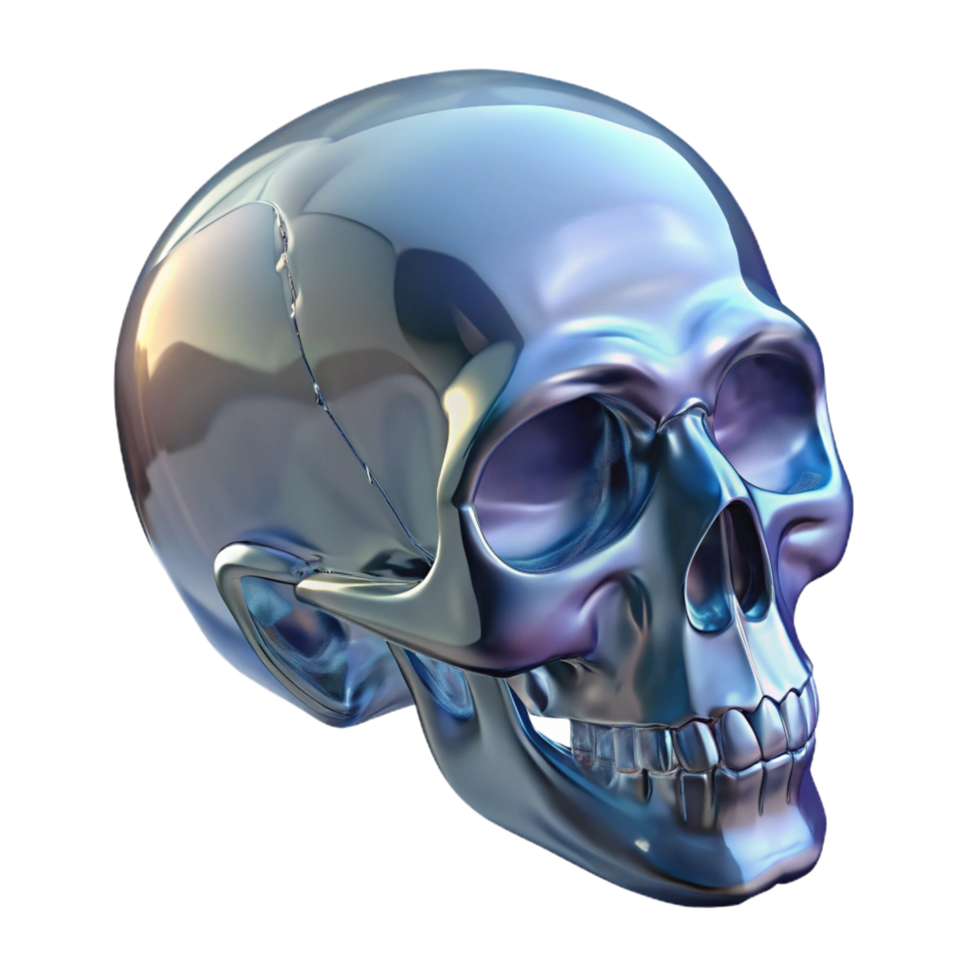 dramatic abstract A single, realistic human skull made of crystal glass, exclusive png