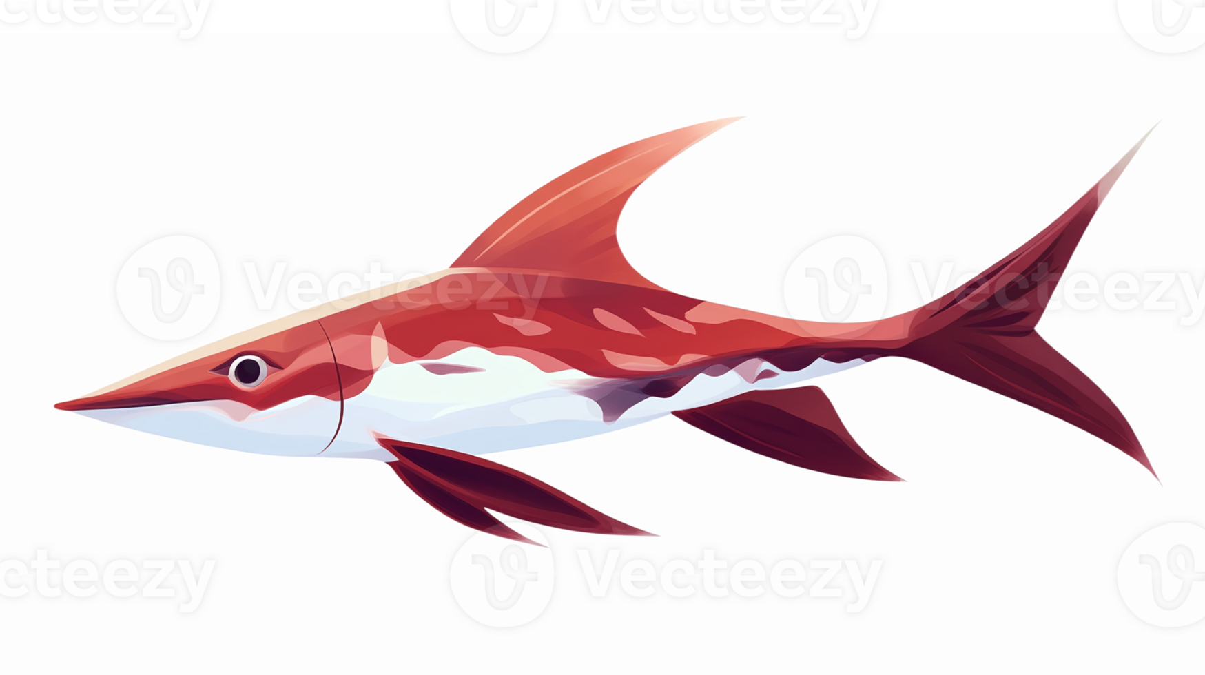Vibrant Red and White Illustration of a Fish with Streamlined Body and Detailed Features png