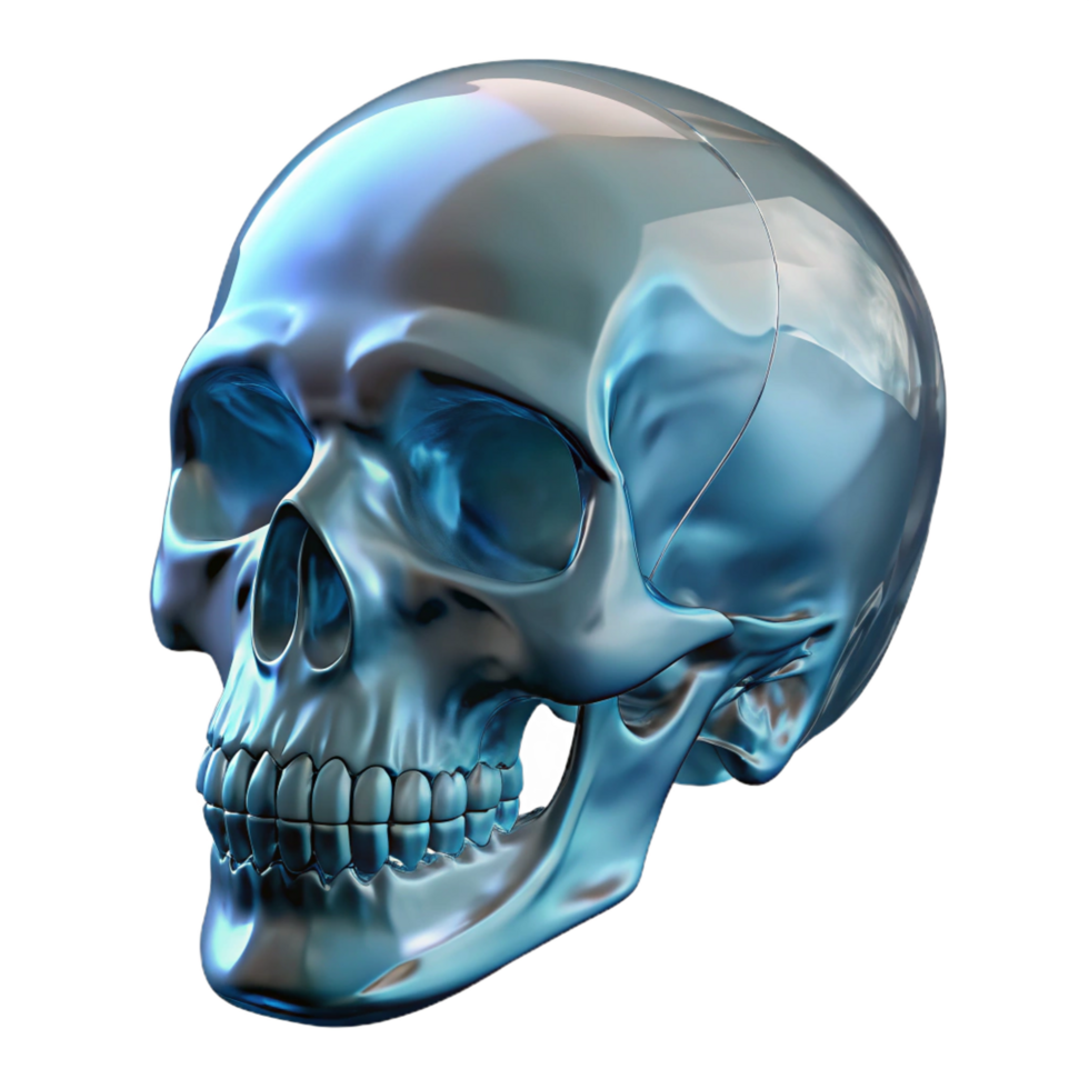 wonderful minimalist A single, realistic human skull made of crystal glass, detailed png