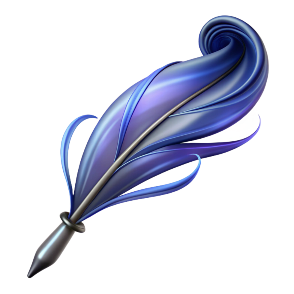 impressive abstract A single feather pen with ink trailing off into swirling patterns, high quality png