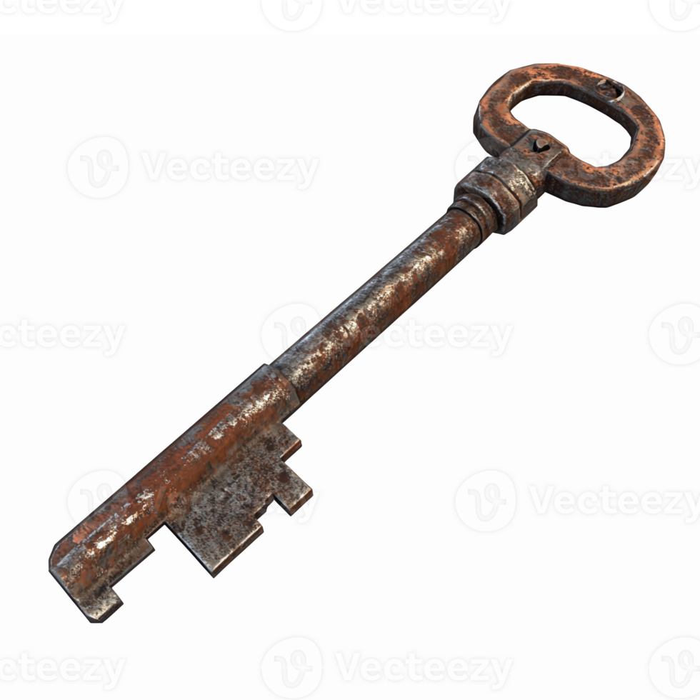 Rusty Vintage Key with Intricate Design for Symbolizing Unlocking Secrets and Mysteries png