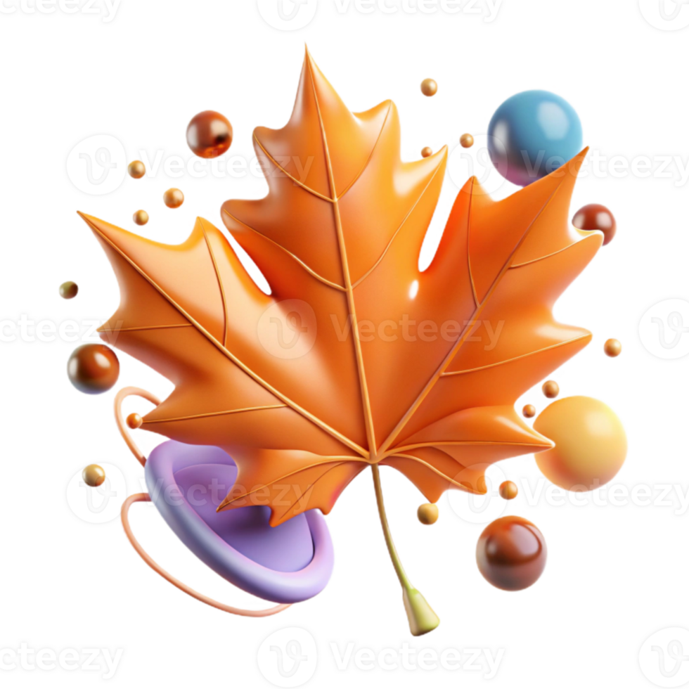 extraordinary vintage Orange Maple Leaf with Veins Isolated on White png