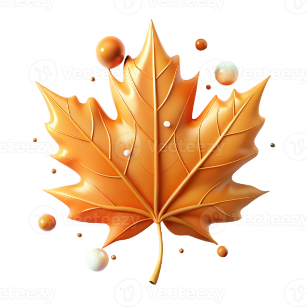 vibrant abstract Orange Maple Leaf with Veins Isolated on White premium png