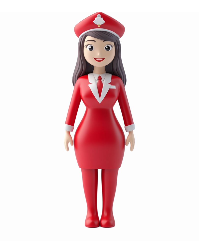 Stylish Female Flight Attendant Character in Red Uniform for Travel and Aviation Themes png