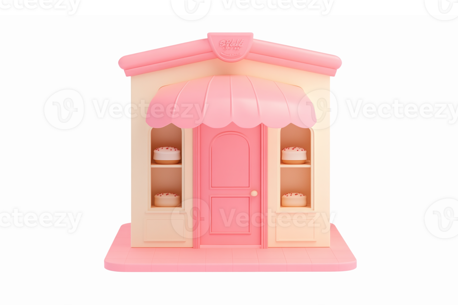 Charming Pink Bakery Shopfront with Cakes Displayed Ideal for Sweet Business Branding png