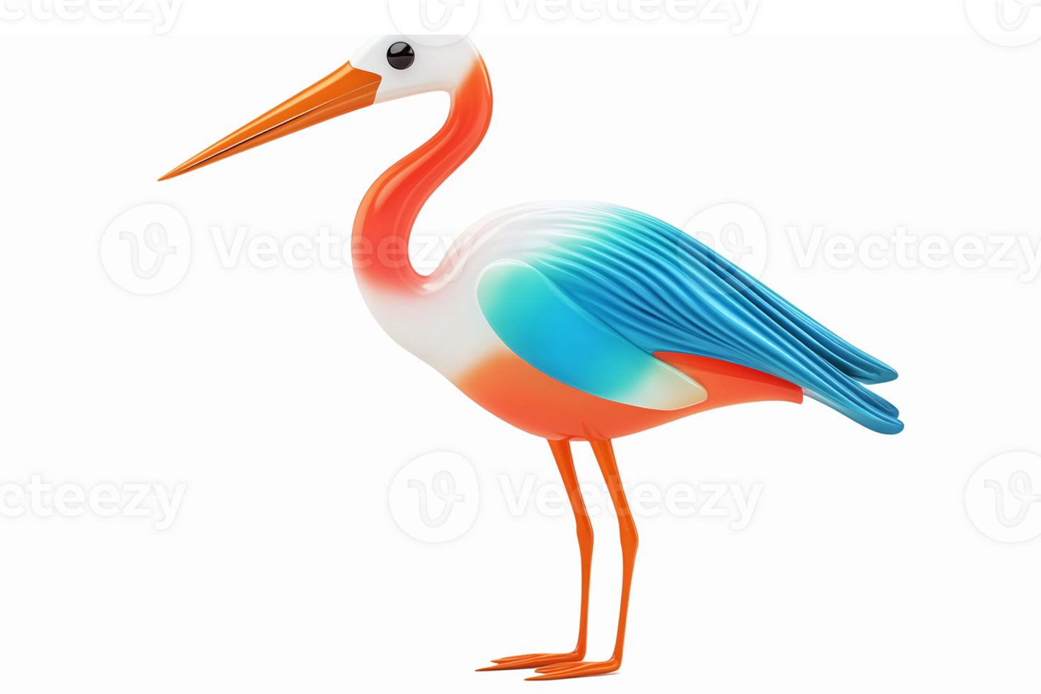 Colorful Stylized Stork Bird Illustration with Transparent Background for Nature and Wildlife Themes png