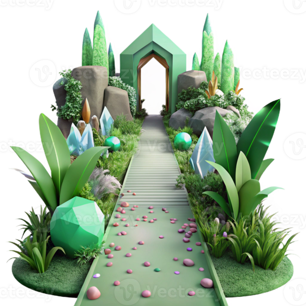 dramatic creative Overgrown Garden Path Isolated with Green Hues professional png
