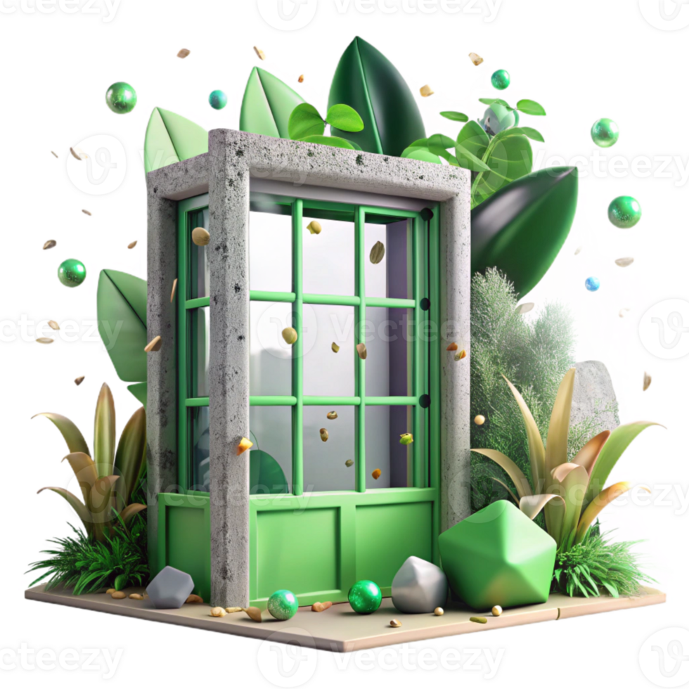magnificent minimalist Overgrown Window Frame Transparent Background Green Hues png