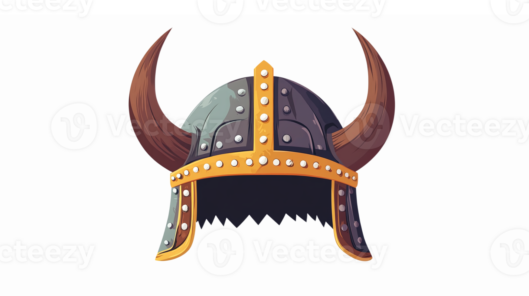 Viking Helmet Illustration with Horns and Metallic Detailing for Historical Themed Designs png