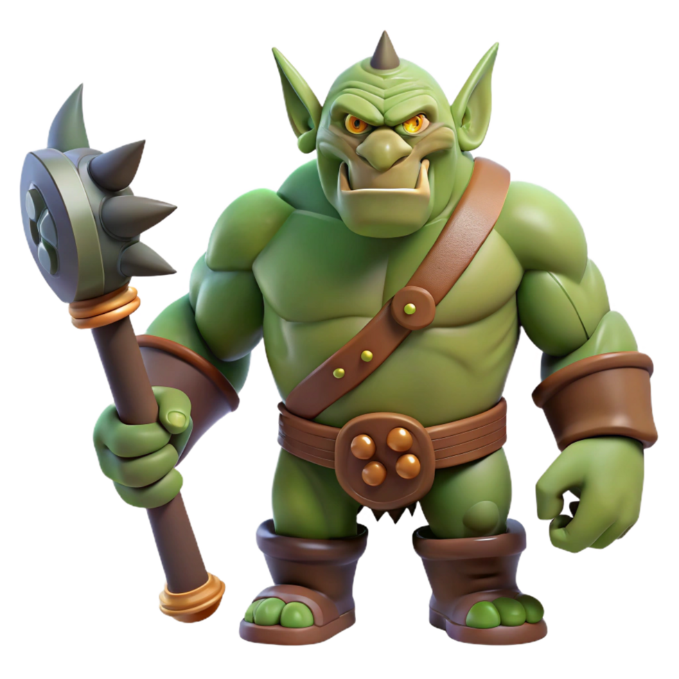 beautiful rustic A fierce ogre, large club, tusks protruding high quality png