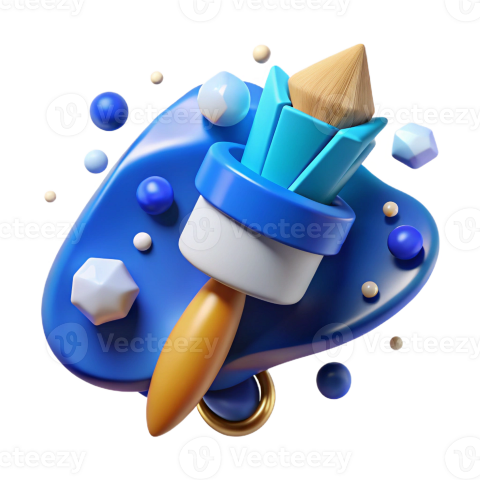 extraordinary creative Paintbrush with Blue Paint Transparent Element detailed png
