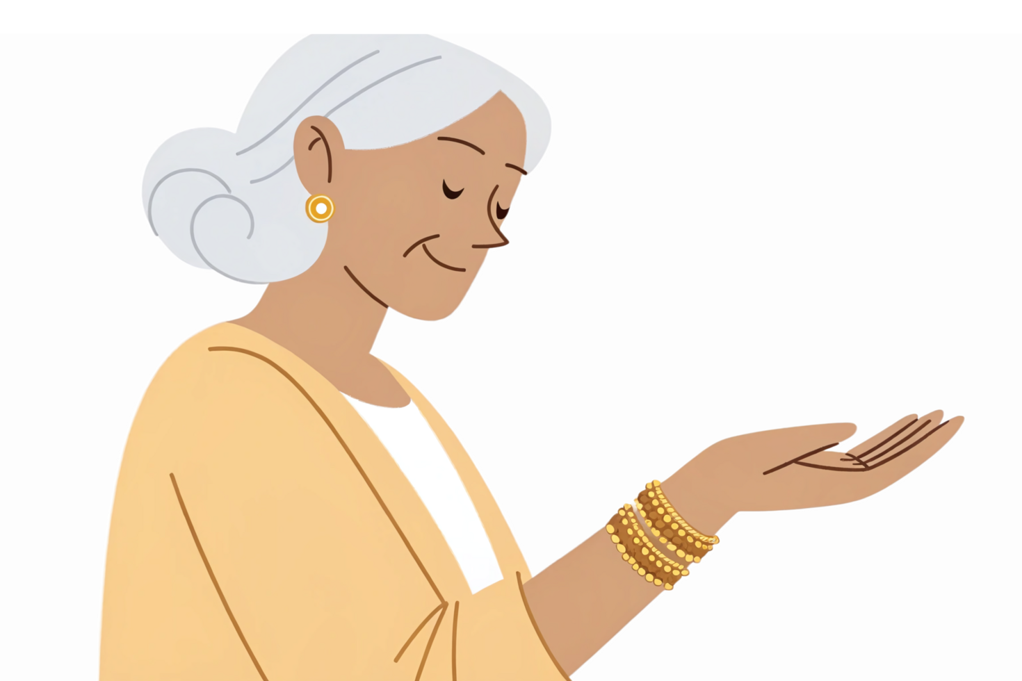 Elderly Woman with Gracious Gesture in Elegant Attire and Jewelry with Transparent Background png