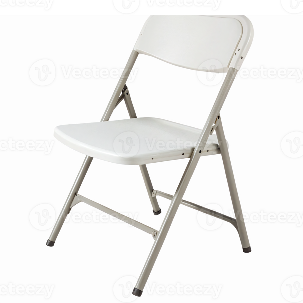 Folding Chair with White Seat and Silver Frame Ideal for Events and Outdoor Use png