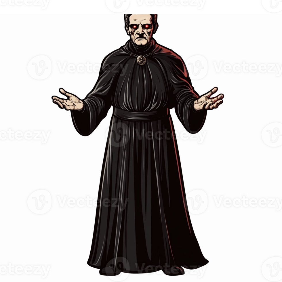 Mystical Sorcerer Character in Black Robe with Red Eyes Offering Magical Power png