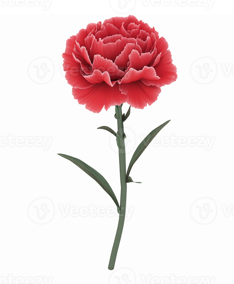 Vibrant Red Carnation Flower with Green Stem and Leaves for Floral Designs and Decorations png