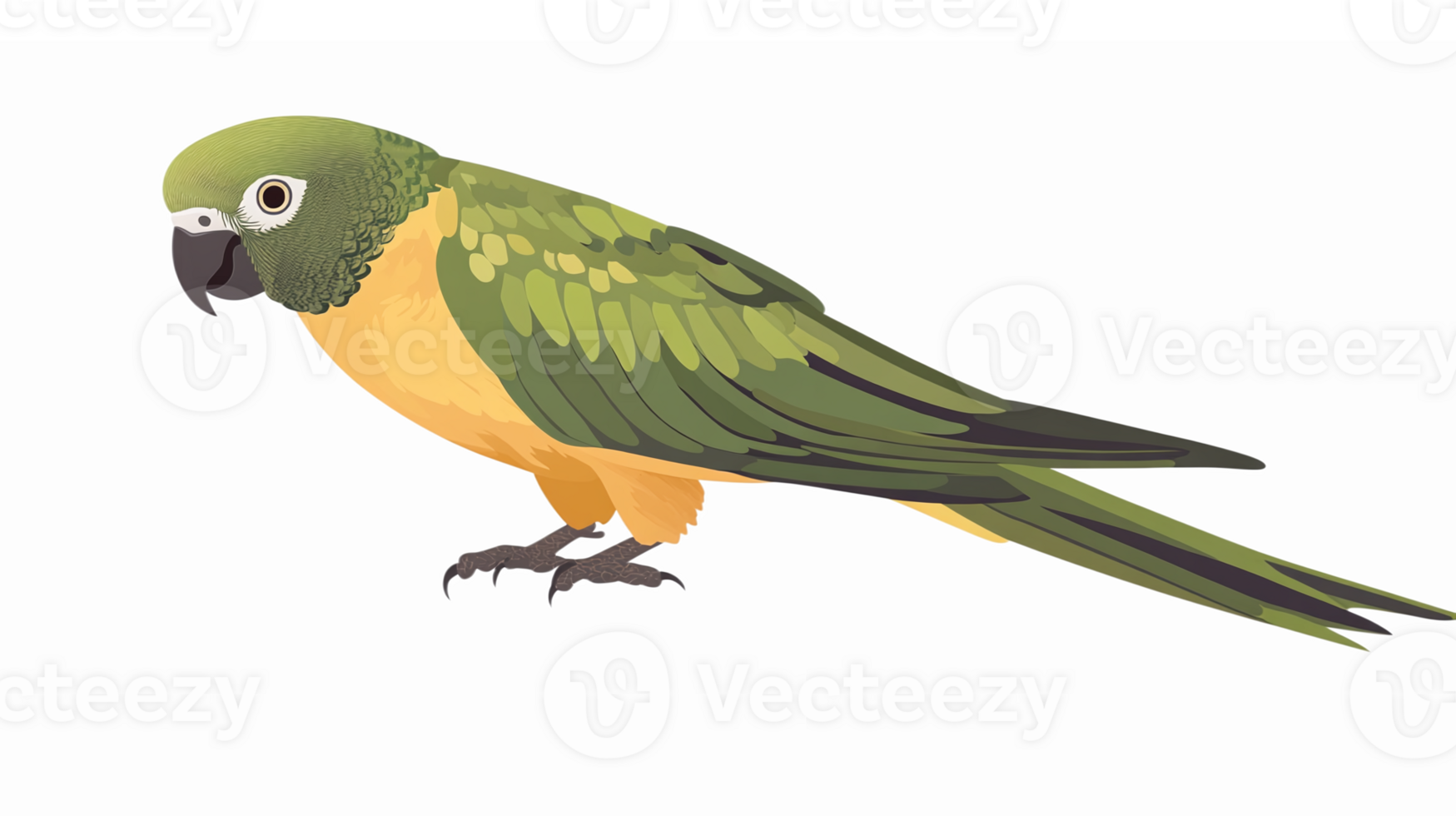 Colorful Parrot with Green and Yellow Feathers on Transparent Background png