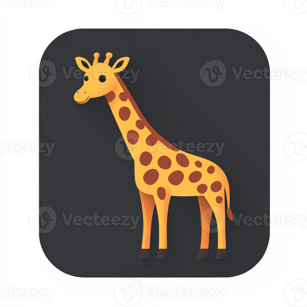 Colorful Cartoon Giraffe Illustration on Dark Background Ideal for Kids Design Projects png
