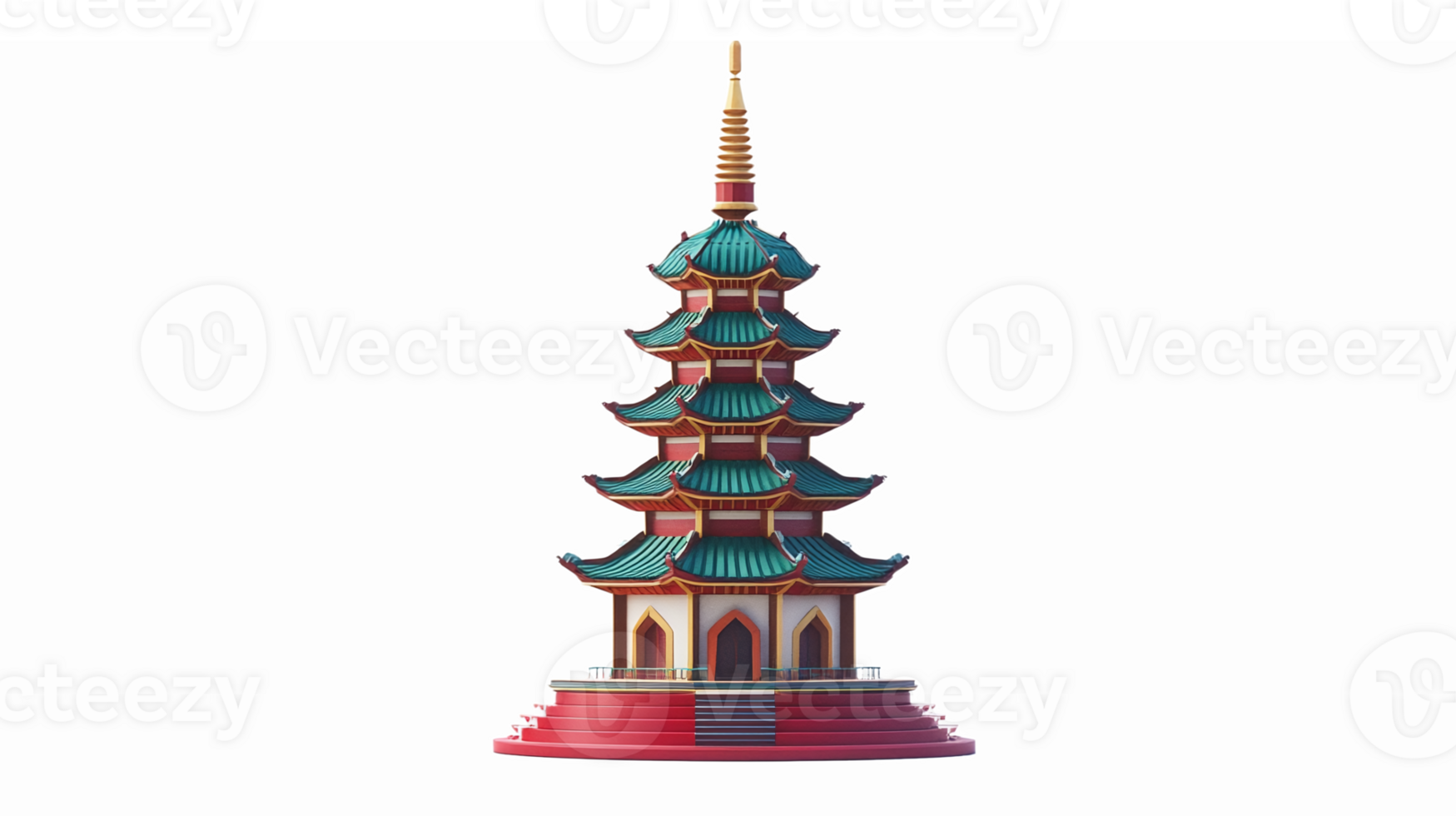 Colorful Traditional Asian Pagoda Tower with Multiple Levels and Decorative Features png
