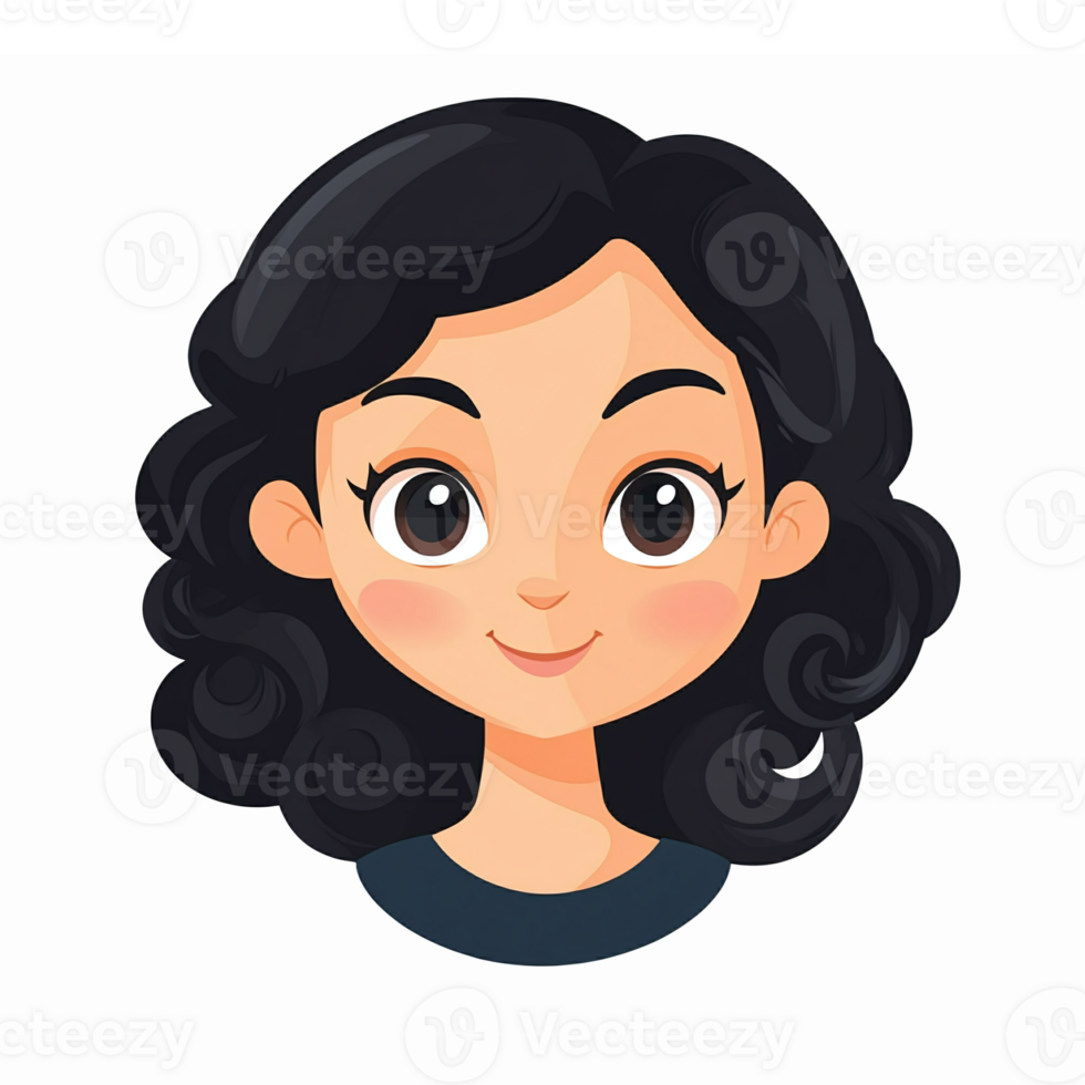 Cute Cartoon Character with Curly Hair and Friendly Smile for Fun Illustrations and Designs png