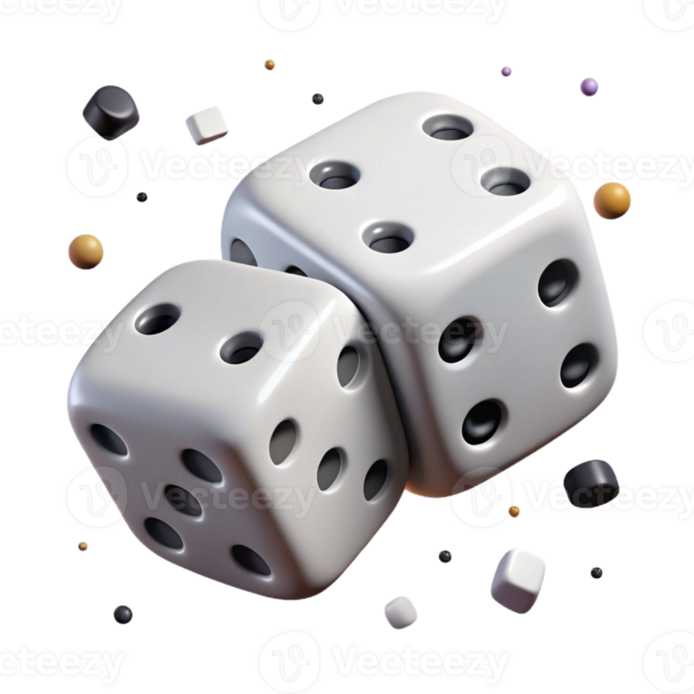 stunning artistic Pair of Dice White with Black Dots Isolated Cutout high quality png