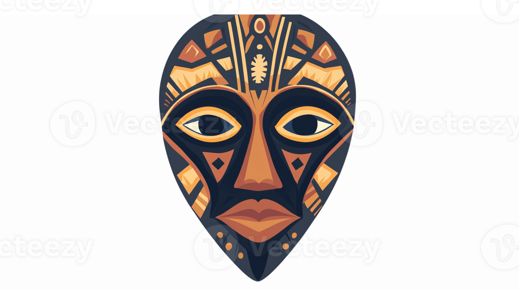 African Tribal Mask Illustration with Geometric Patterns and Vivid Colors for Cultural Designs png