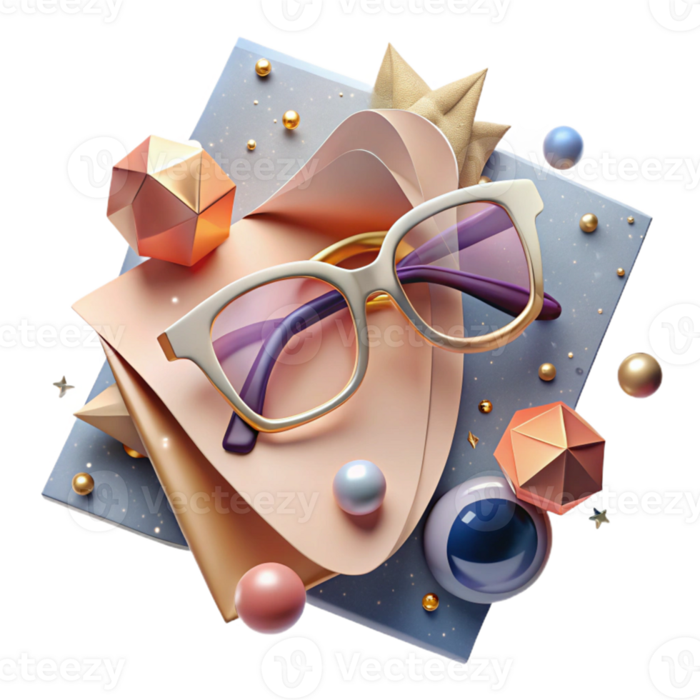 elegant contemporary Pair of Eyeglasses Folded Top View Transparent Background Cutout original png