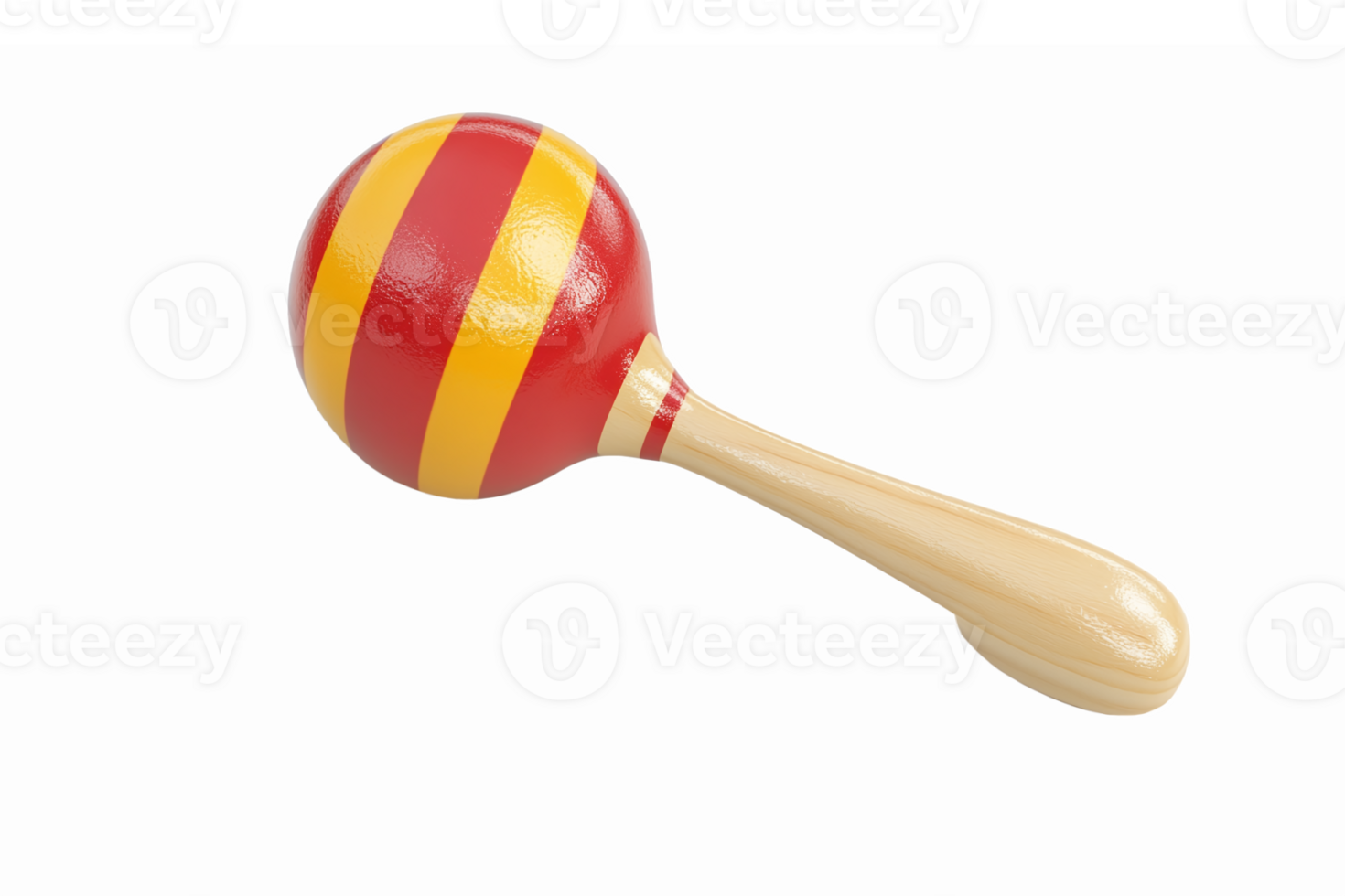 Colorful Wooden Maraca with Red and Yellow Stripes on a Transparent Background png