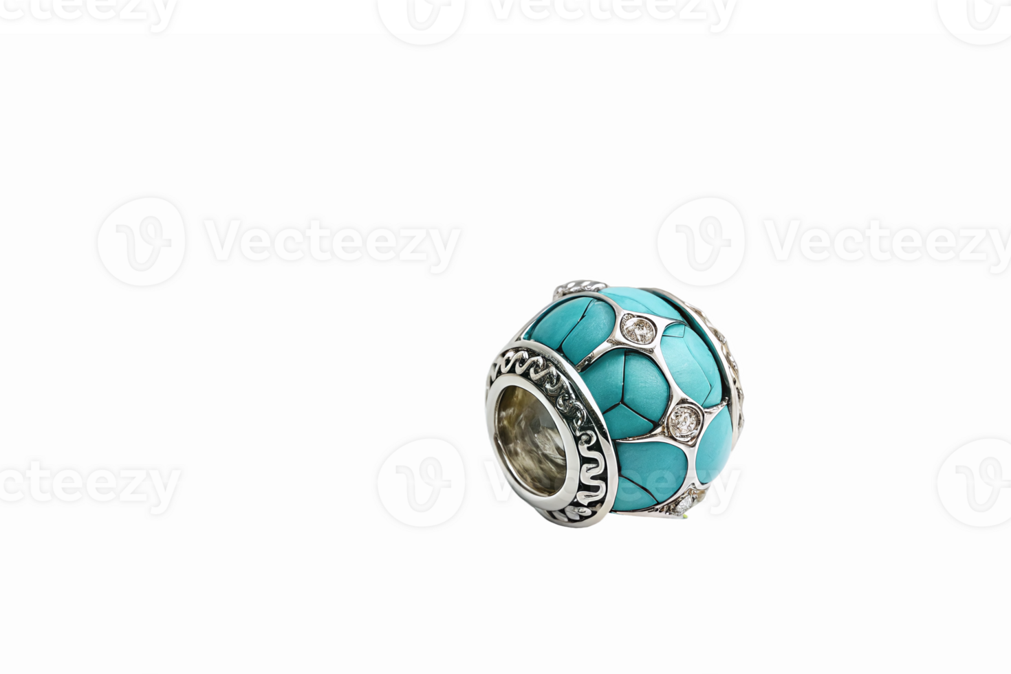 Turquoise and Silver Bead Jewelry Charm with Unique Design and Sparkling Accents png