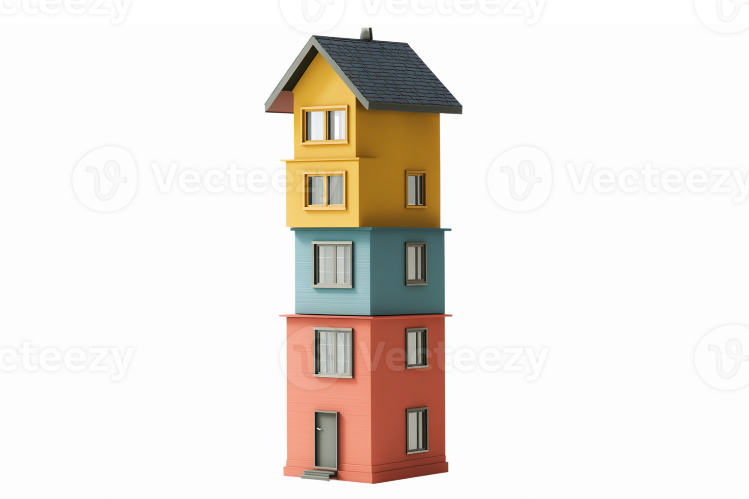 Three Story Colorful House Layout with Vibrant Exterior for Modern Architecture Design png