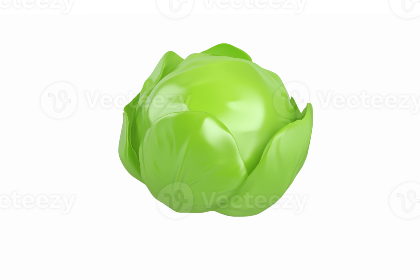 Realistic Green Cabbage Vegetable with Glossy Finish on Transparent Background for Fresh Food Designs png