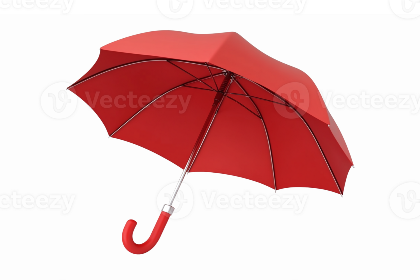 Vibrant Red Umbrella with Hook Handle on Transparent Background for Weather and Safety Illustrations png