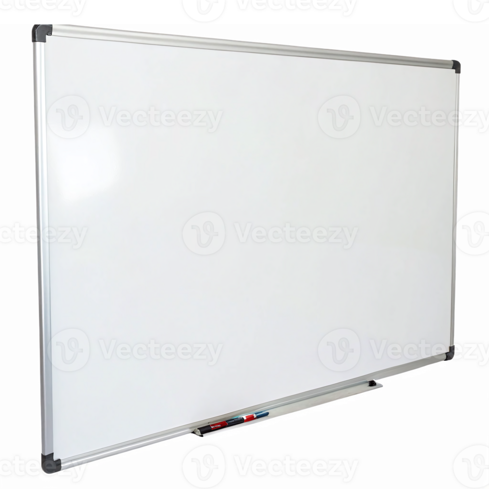 Empty Whiteboard with Silver Frame for Classroom and Office Use png
