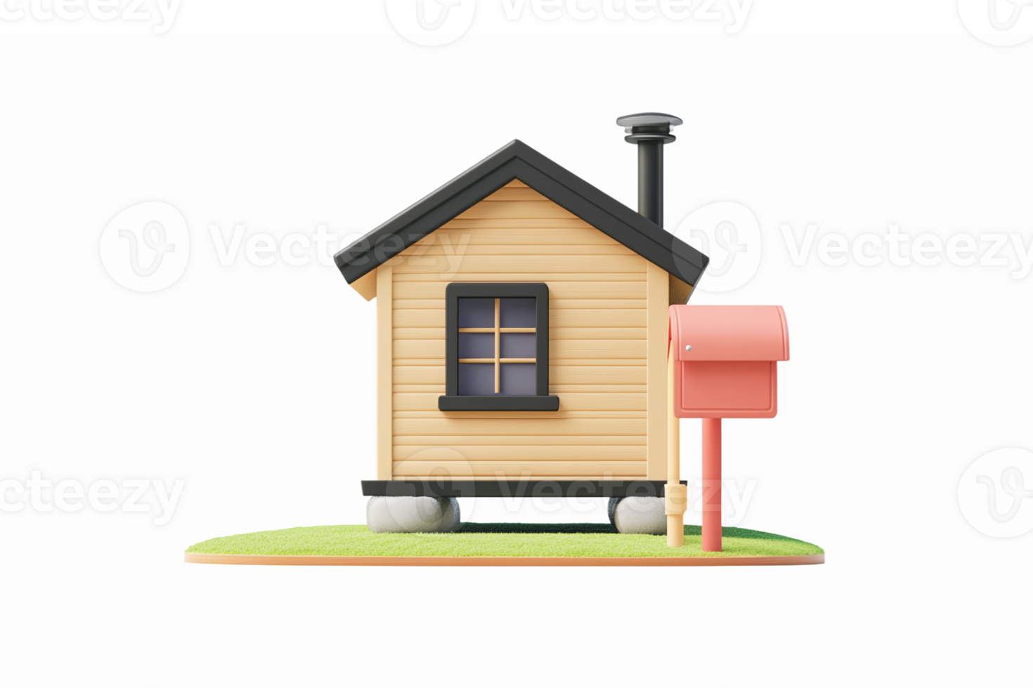Charming Cottage with Mailbox on Green Patch of Grass in Transparent Background png