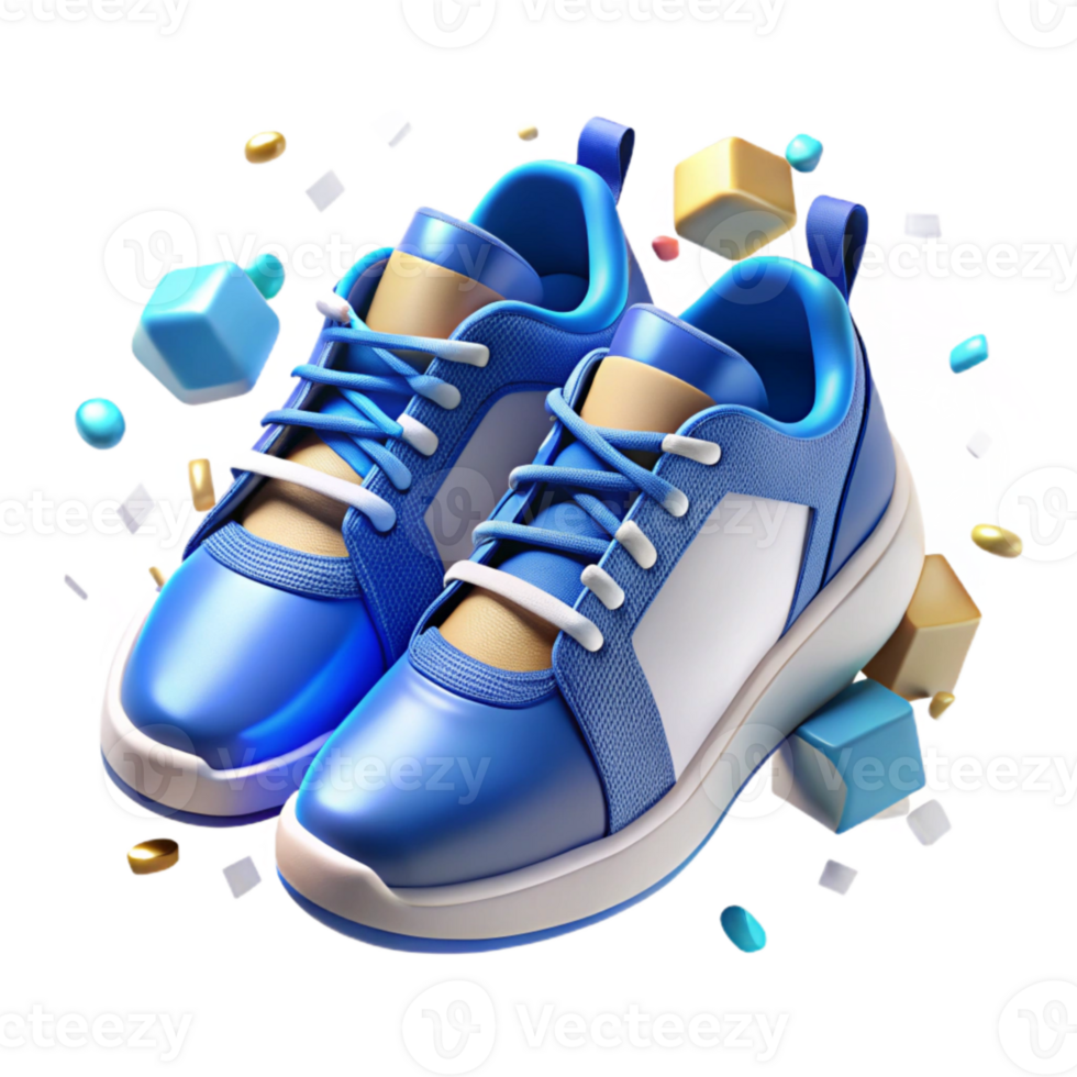serene minimalist Pair of Sneakers Blue and White Athletic Shoes Isolated Cutout premium png