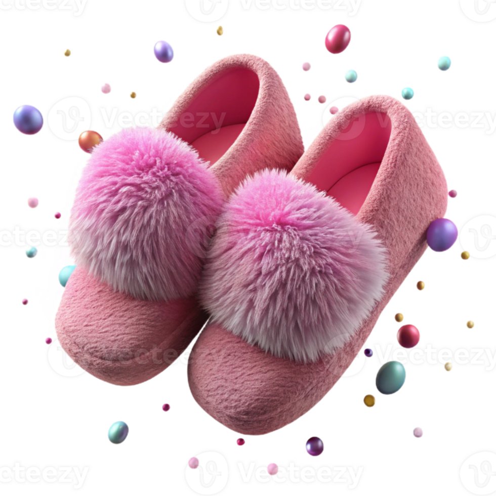 vibrant artistic Pair of Slippers Fuzzy Pink Isolated Cutout professional png