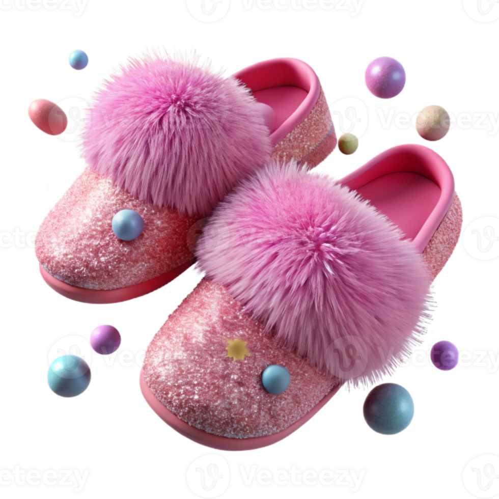 extraordinary contemporary Pair of Slippers Fuzzy Pink Isolated Cutout authentic png