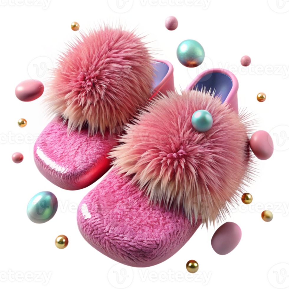 vibrant vintage Pair of Slippers Fuzzy Pink Isolated Cutout original png
