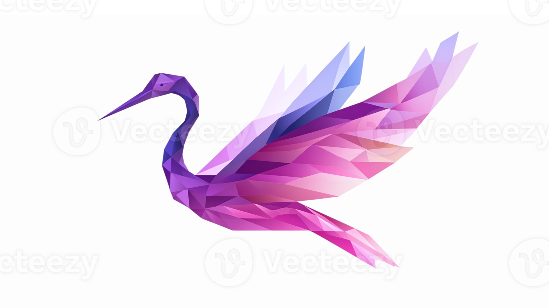 Elegant Polygonal Crane in Vibrant Pink and Purple Shades with Transparent Background png