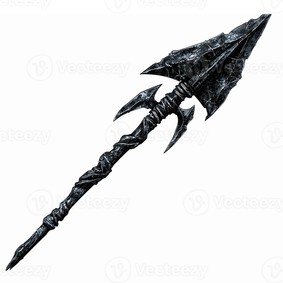 Intricate Dark Fantasy Spear with Sharp Tip and Jagged Design for Game Art and Illustrations png