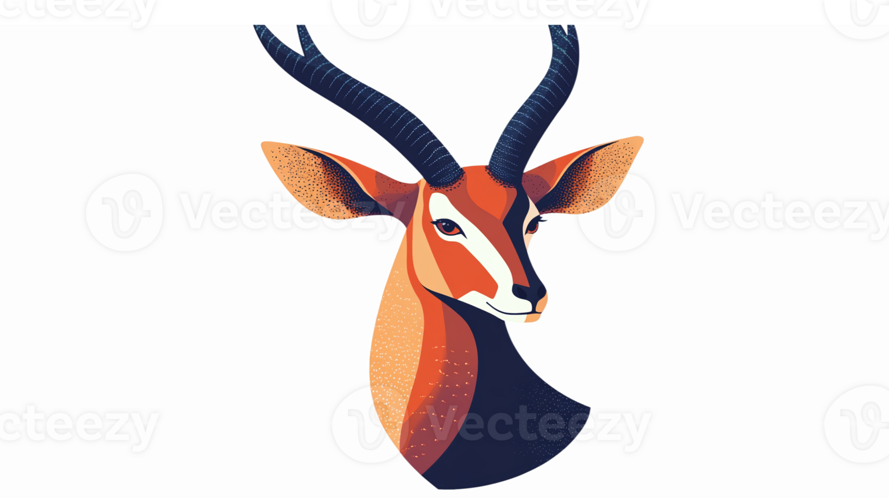 Stylized Antelope Head Illustration with Vibrant Colors and Detailed Horns on Transparent Background png