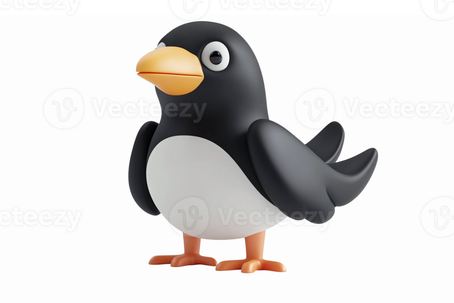 Whimsical Black and White Cartoon Bird Character with Playful Expression for Kids Illustration png