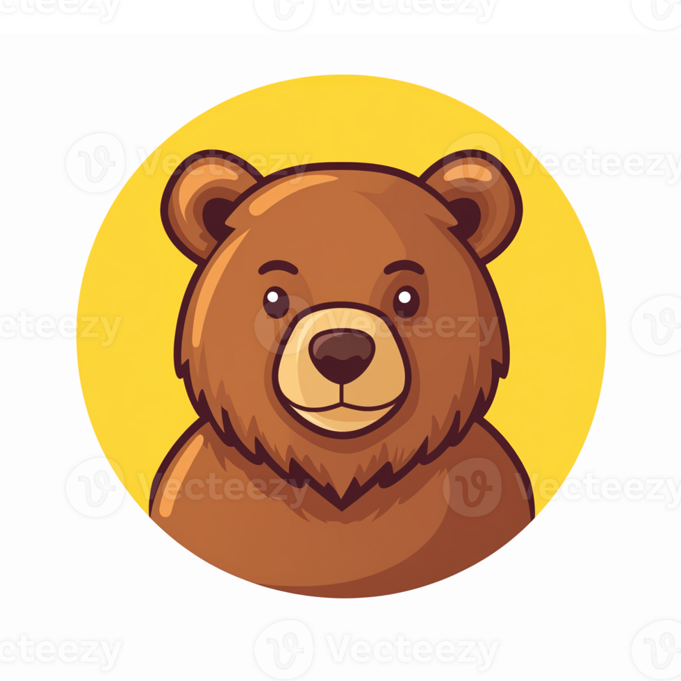 Cute Cartoon Bear Face with Yellow Background Ideal for Childrens Illustrations and Branding png