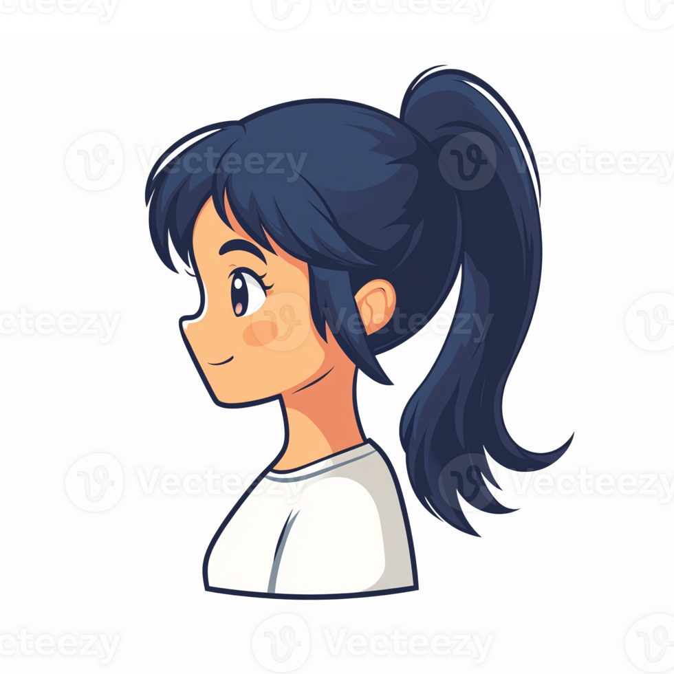 Cute Cartoon Girl Character with Ponytail in Profile View for Digital Designs and Illustrations png