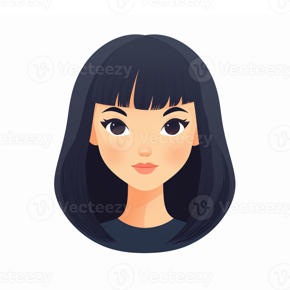 Stylish Female Character Portrait with Long Dark Hair and Expressive Features for Creative Projects png
