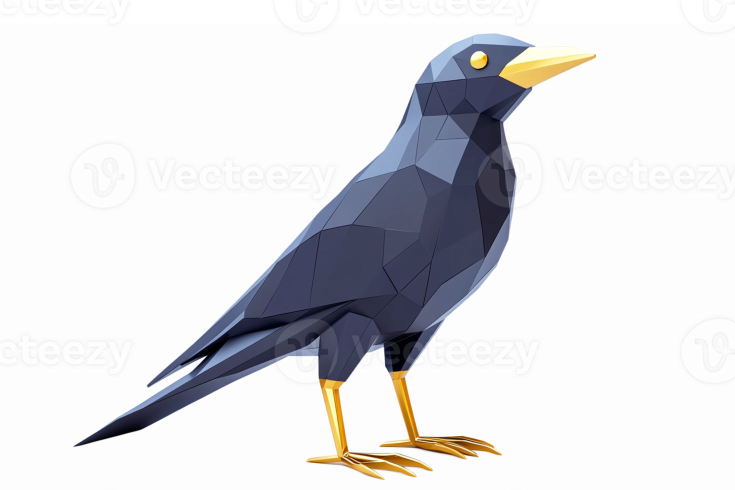 Polygonal Black Bird with Yellow Beak featuring a Transparent Background for Modern Design png