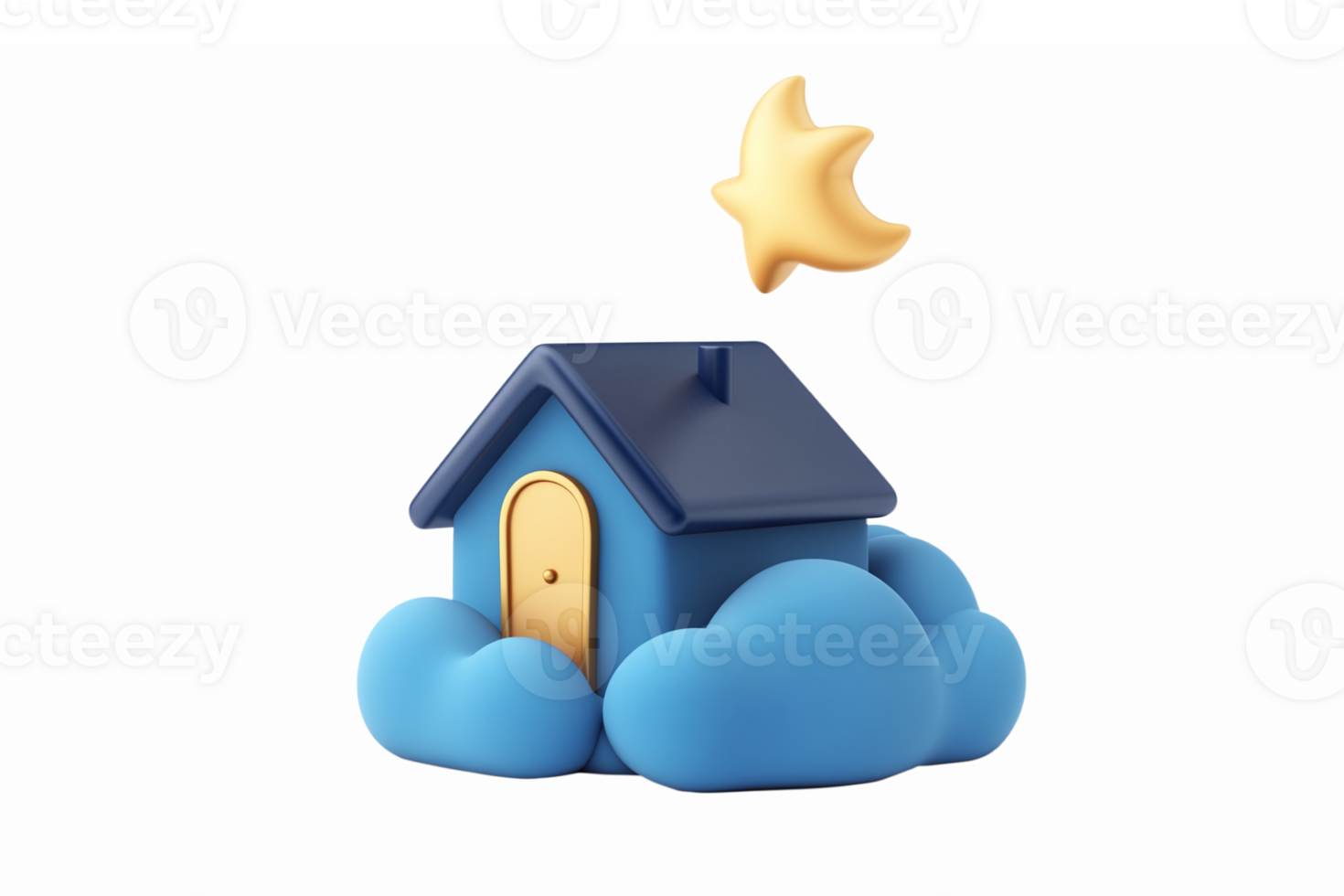 Dreamy Cartoon House Surrounded by Clouds and a Star for Imaginative Design Concepts png